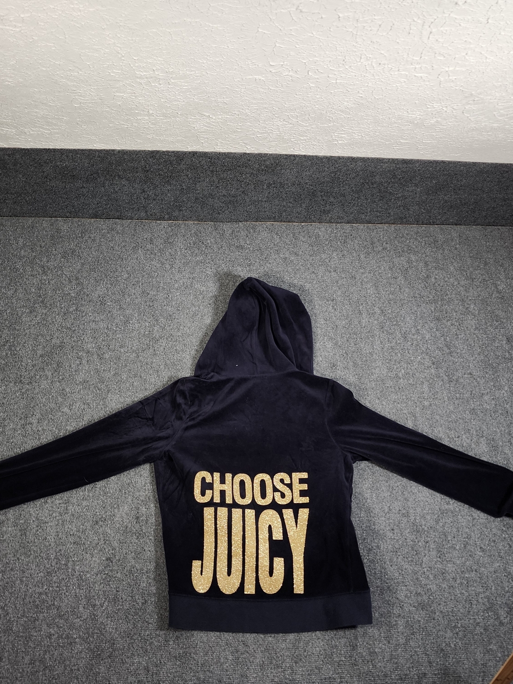 Juicy Couture Navy Velour Full Zip Hoodie Choose Juicy Logo Women's L y2k